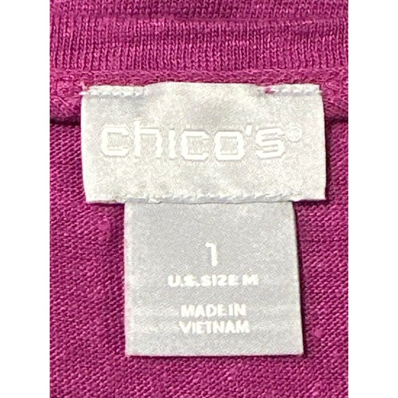 Chicos Pink Puff Sleeve Slub Tee Top Linen Classic Fit Size 1 - Picture 5 of 9
